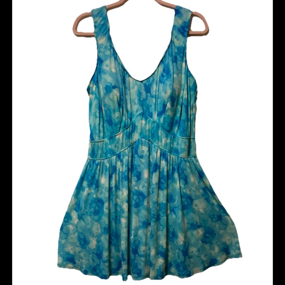 Vintage Y2K Aqua Twirl Watercolor Swimsuit Dress!